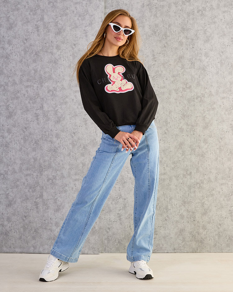 Royalfashion Дамски памучен суитшърт с тънък принт