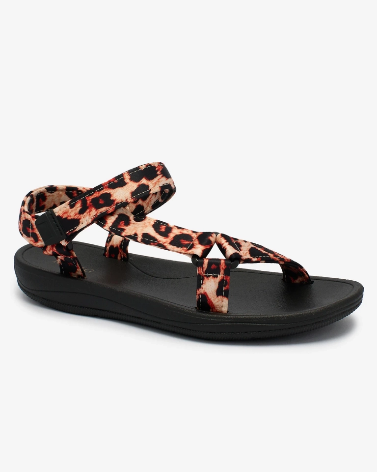 Royalfashion Бежови дамски сандали с леопардова шарка Leonno