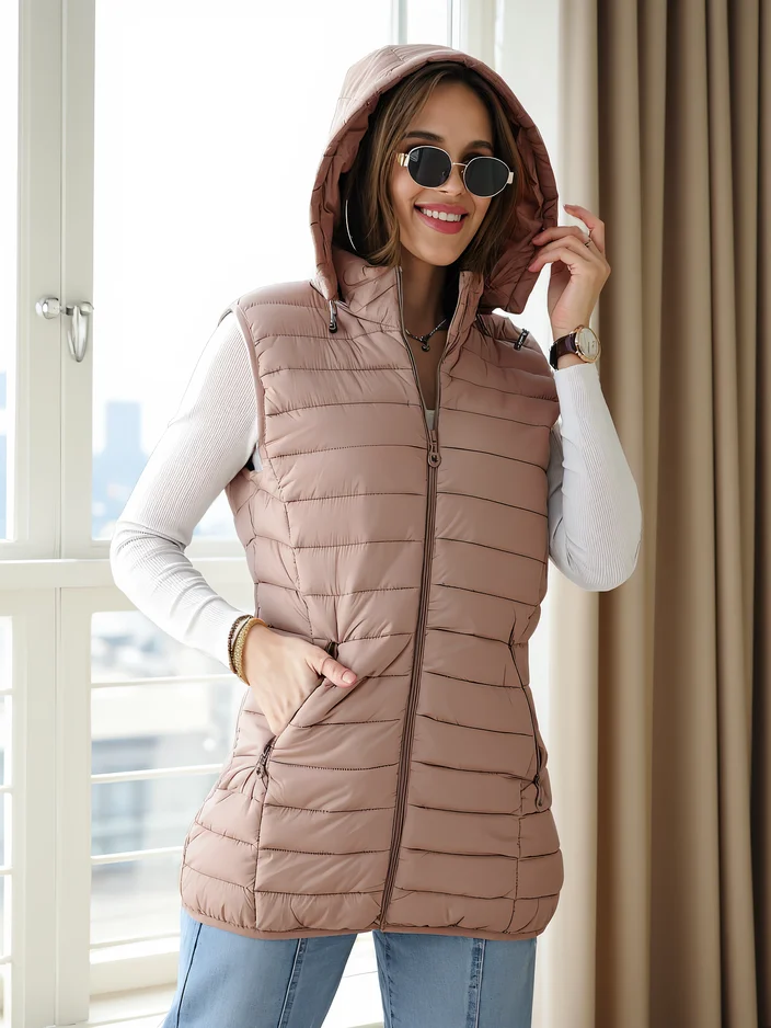 Royalfashion Женско без ръкави яке с подвижна качулка