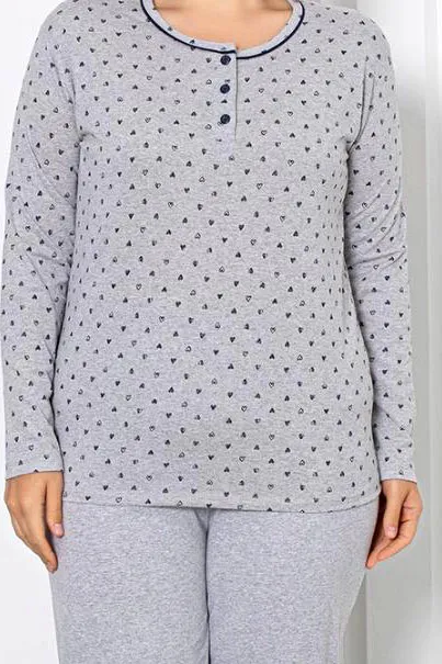 Royalfashion Дамски памучен комплект пижама от 2 части с мотиви сърца, ПЛЮС РАЗМЕР