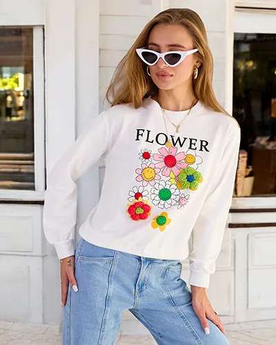 Royalfashion Дамски памучен суитшърт с тънък принт