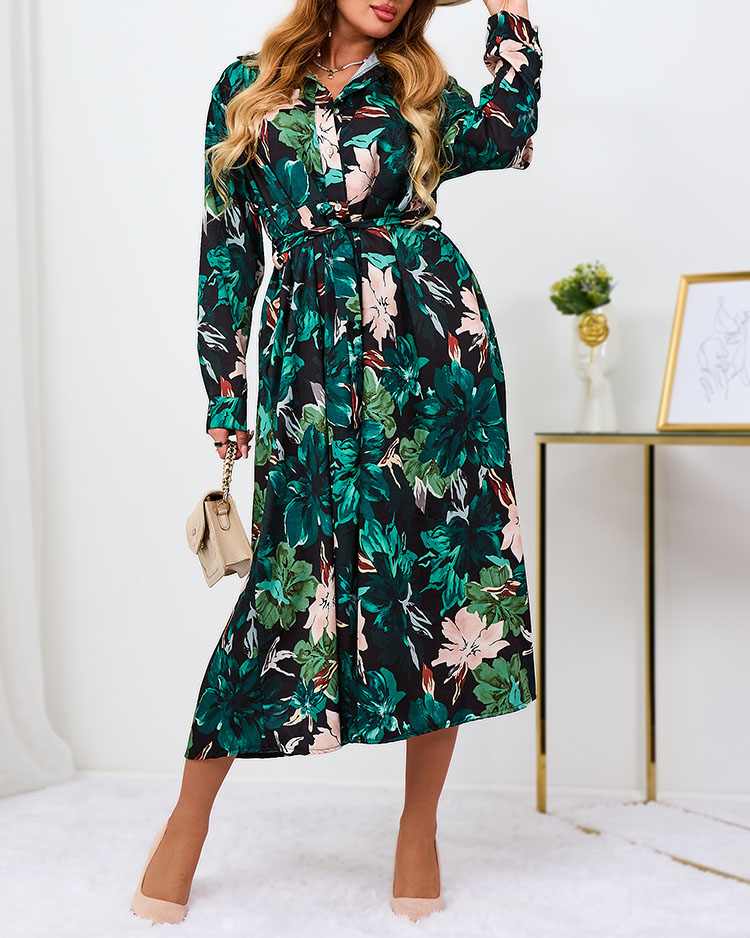 Royalfashion Черно-зелена дамска макси рокля с шарки