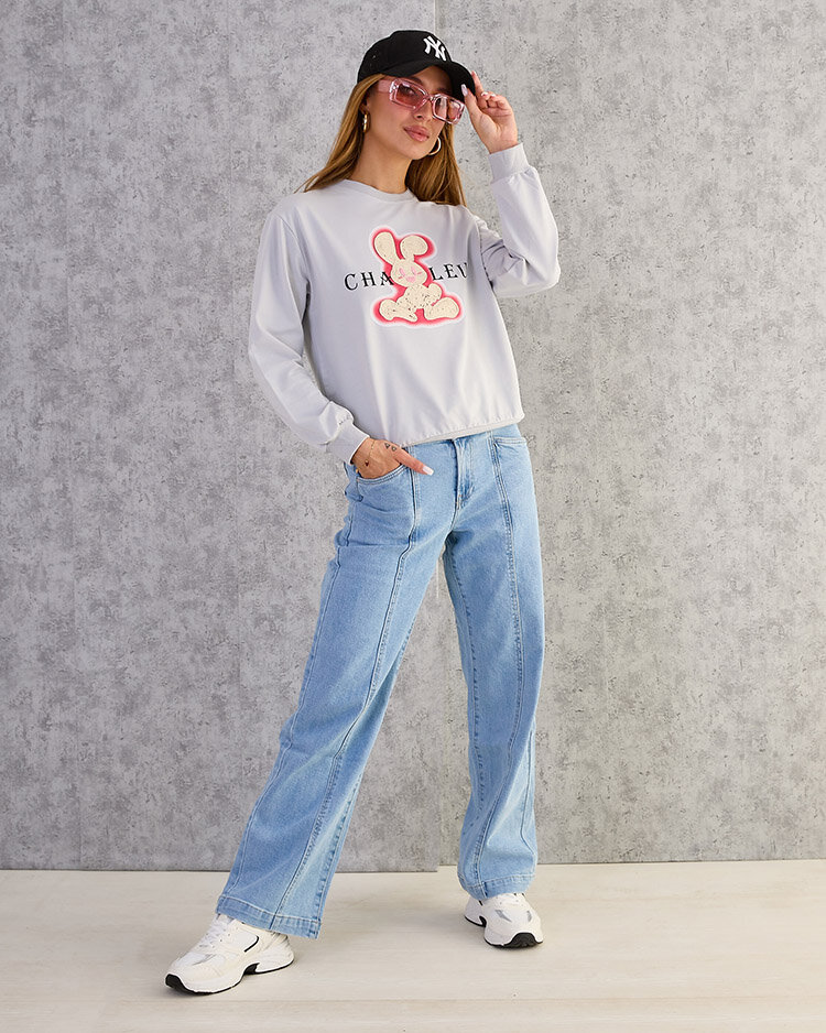 Royalfashion Дамски памучен суитшърт с тънък принт