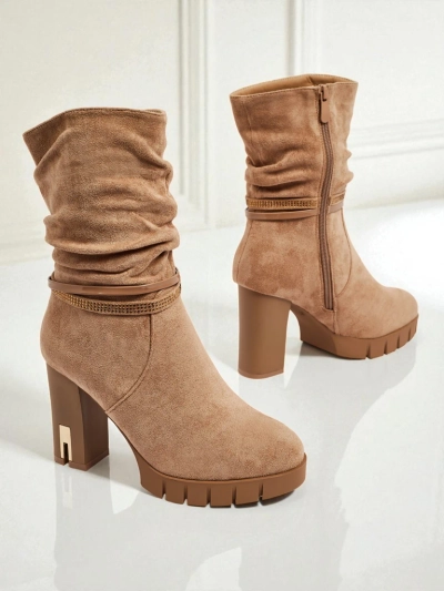 Дамски еко велурени боти до глезена на ток BrambleDusk