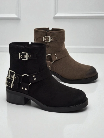 Дамски боти от еко велур с катарами Valtos