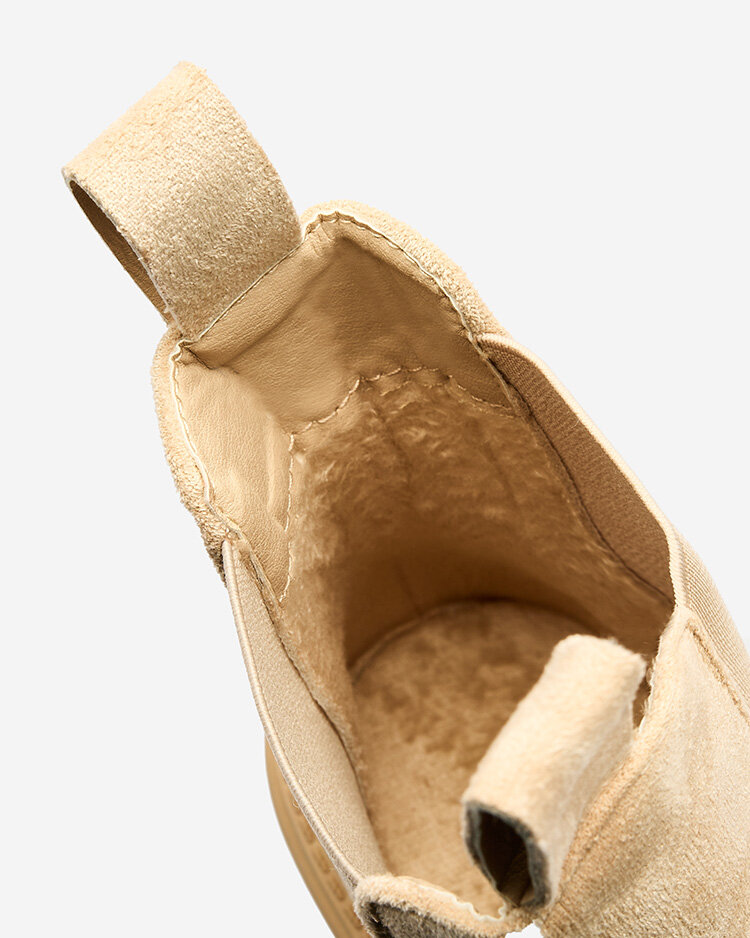 Royalfashion Бежови дамски ботуши с декоративна каишка Loffdo