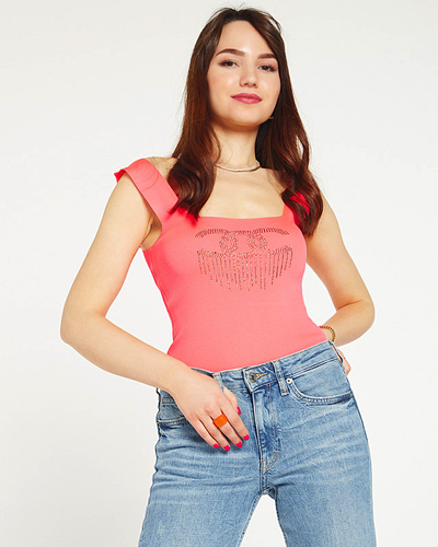 Różowy damski top z cyrkoniami - Odzież