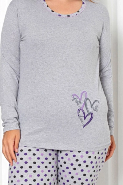 Royalfashion Дамски 2-частов памучен пижамен комплект с точки, ВЕЛИЧИНА ПЛЮС