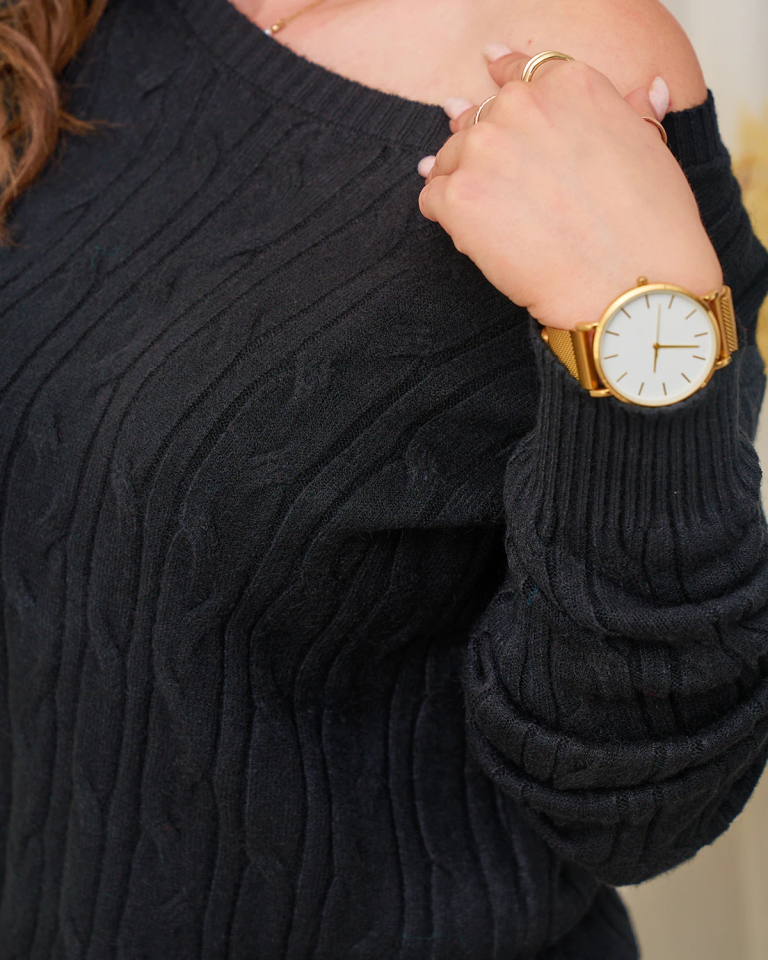 Royalfashion Черен дамски кариран пуловер