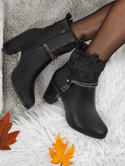 Боти Luna Черни Елегантни с Дантела