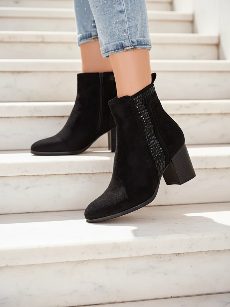 Роалфешън Дамски глезенови ботуши на ток Веното