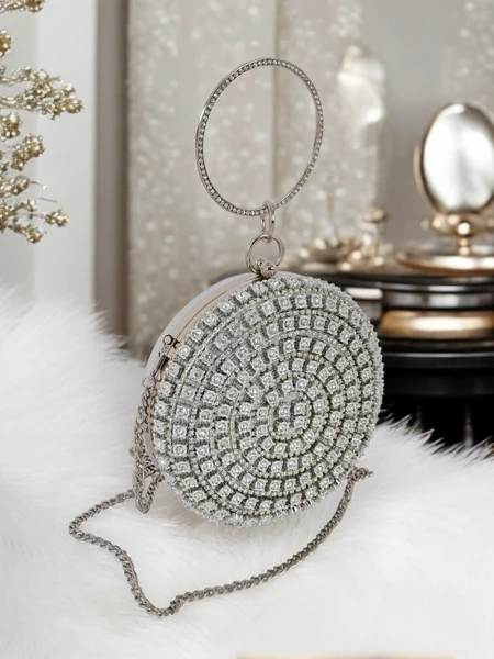 Royalfashion Дамска чанта клъч с цирконии Elira Noir