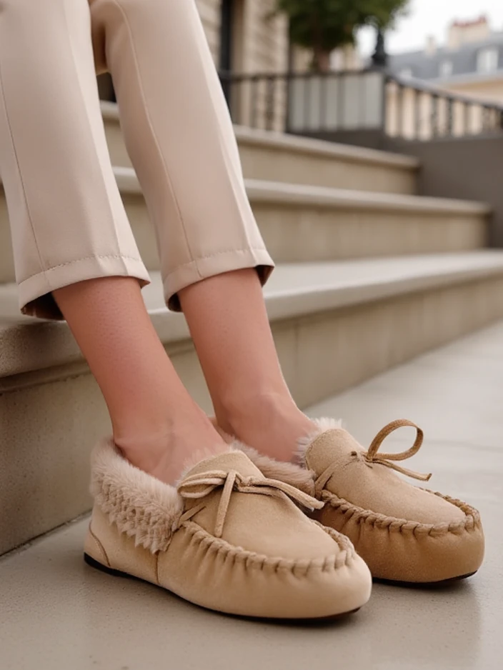 Луксозни дамски мокасини с мех Ahtikes