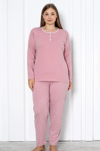 Royalfashion Дамски Памучен Пижама от 2 Части с Точки ПЛЮС РАЗМЕР