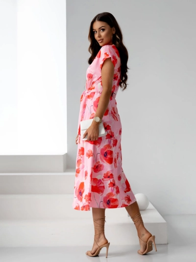 Рокля миди за жени Royalfashion с къси ръкави и обвито деколте, украсена с пролетни цветя