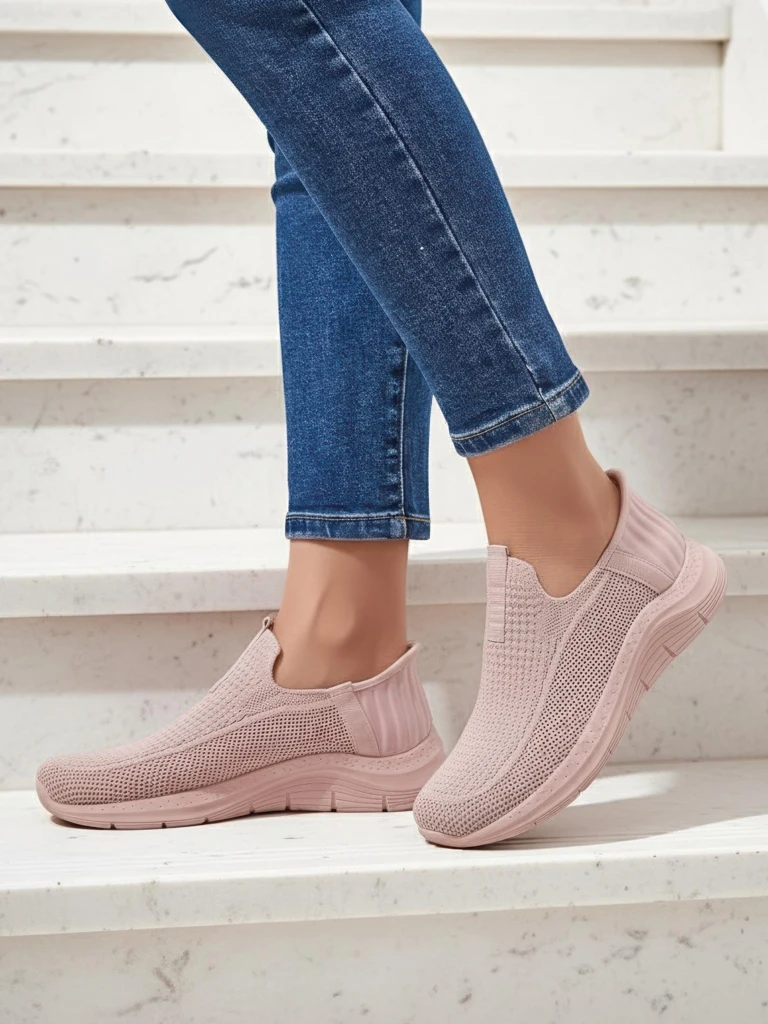 Дамски маратонки Apollo Rosa – розови обувки slip-on от плат с плоска подметка