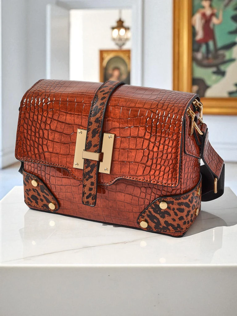 Дамска чанта Callista Milano от екологична лакирана кожа, кафява