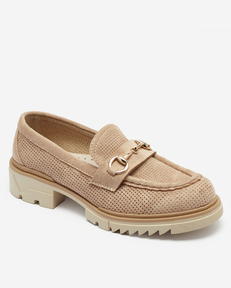 Royalfashion Светлокафяви ажурни дамски мокасини с верижка Imerila