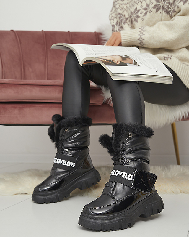 Дамски ботуши за сняг с плоска подметка в черно Sapollo- Footwear