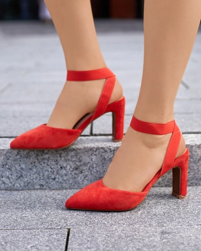 Sandały damskie na słupku w kolorze pomarańczowym Brossi- Obuwie