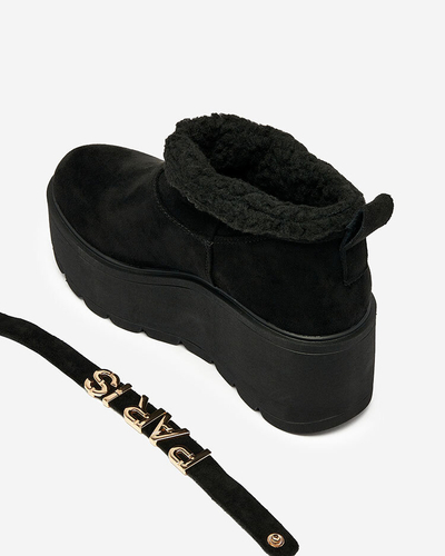 Royalfashion Черни дамски ботуши a'la ботуши за сняг с орнамент Parisela