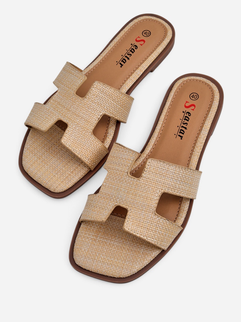 Дамски сандали бежови Letizia удобни плоски екологична кожа лято