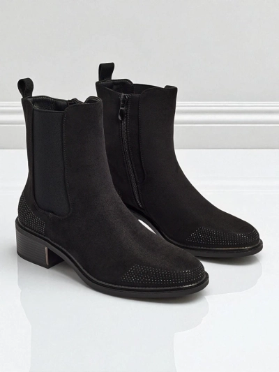 Дамски боти от еко велур, украсени с цирконии TangleMist