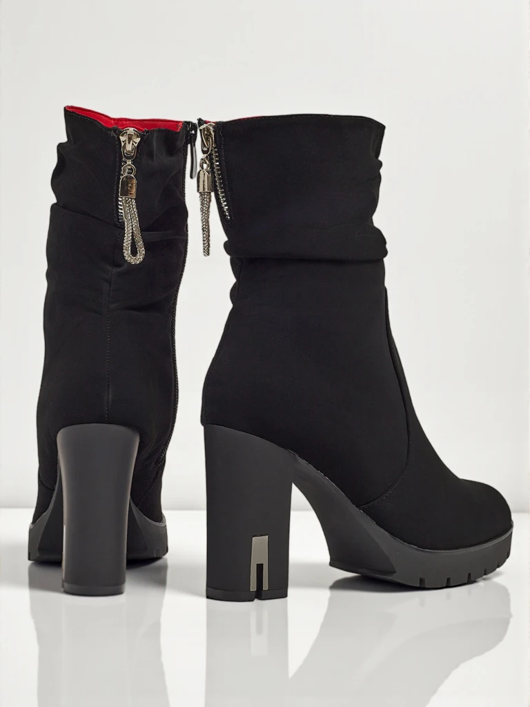 Дамски боти до глезена от еко кожа, матови, на ток Nivarelle