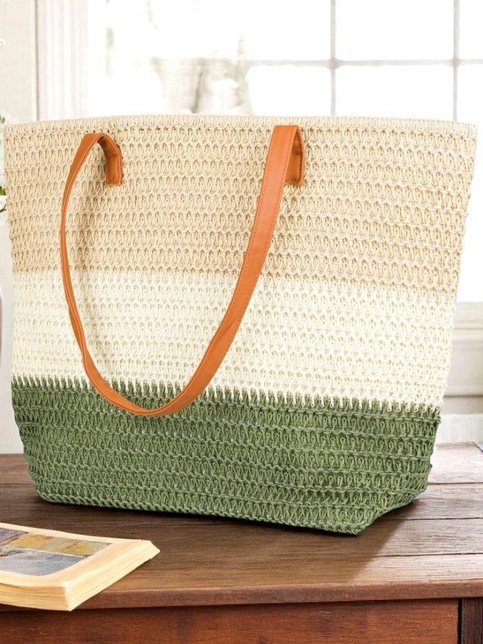 Royalfashion Голяма сламена дамска чанта с широки райета