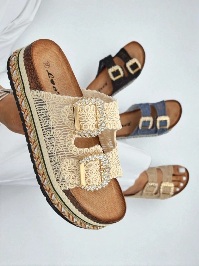 Royalfashion Дамски чехли с катарами с камъни GlamCork