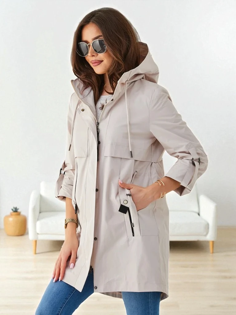 Royalfashion Дамско дълго ветровно яке