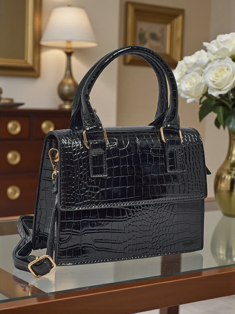 Лакирана малка дамска чанта от еко кожа Veluna