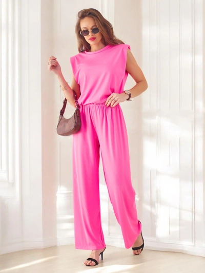 Комплект от рибана вискоза на Royalfashion за жени, без ръкави с разширяващи се панталони