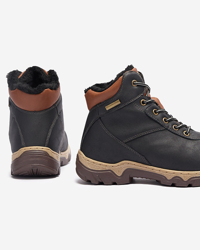 Czarne trapery damskie wiazane z futerkiem Poritsu - Obuwie