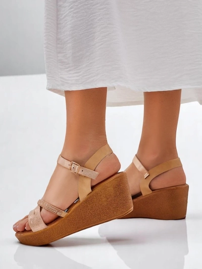 Обувки на ток сребристо с камъни и брокат Eclat