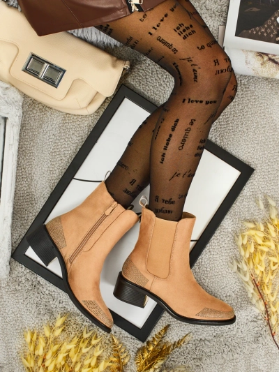 Дамски боти от еко велур, украсени с цирконии TangleMist