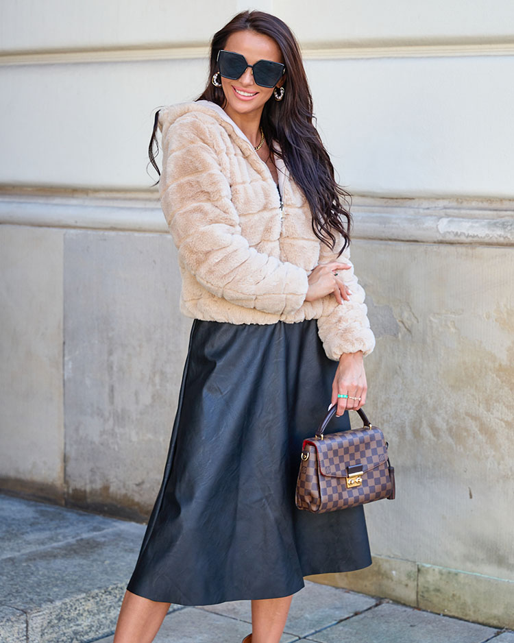 Royalfashion Двустранно дамско яке с кожа в бежово