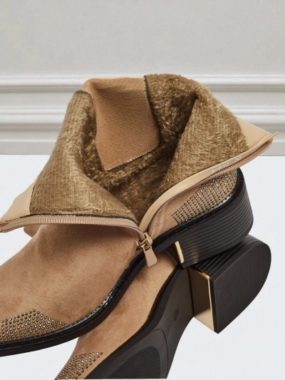 Дамски боти от еко велур, украсени с цирконии TangleMist