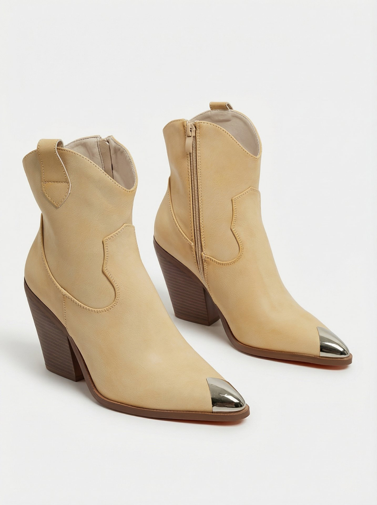 Дамски каубойски ботуши на ток с декоративен връх Fang Glacier