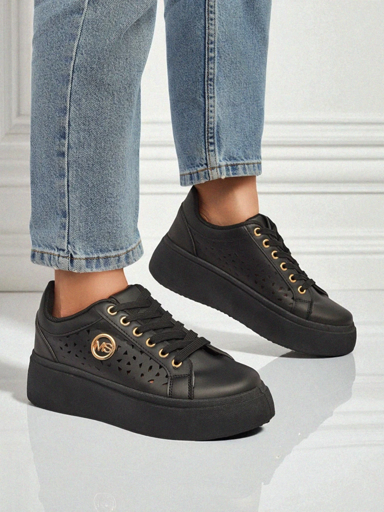 Aurelia Nero - Черна платформа Royalfashion от еко кожа, модел LH201-8