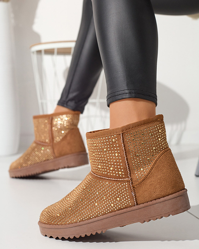 Damskie śniegowce z cyrkoniami w kolorze camel Rudis - Obuwie