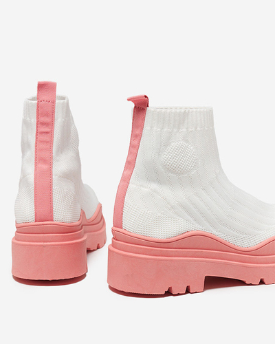 Botki damskie na grubszej podeszwie w kolorze biało- różowym Korlico- Obuwie