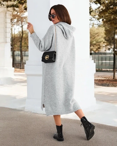 Дълго плетено пуловерно рокля на Royalfashion за жени