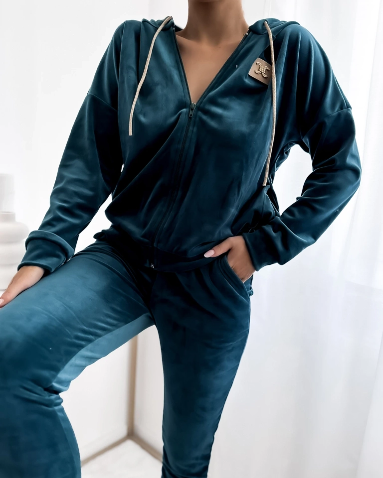 Royalfashion Тюркоазен дамски комплект потник с кръпка