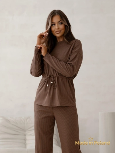 Royalfashion Дамски комплект от памук, в стил плетен, на райета