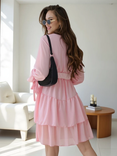 Royalfashion Дамска мини рокля с ръбове и завиваща яка