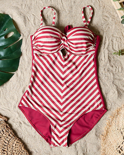 Дамски бански костюм от една част на червени райета- Бельо