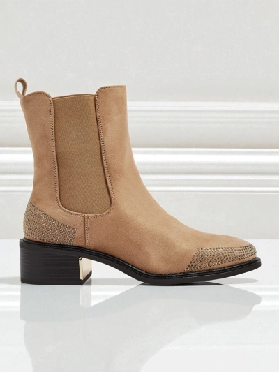 Дамски боти от еко велур, украсени с цирконии TangleMist