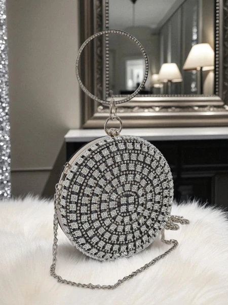 Royalfashion Дамска чанта клъч с цирконии Elira Noir