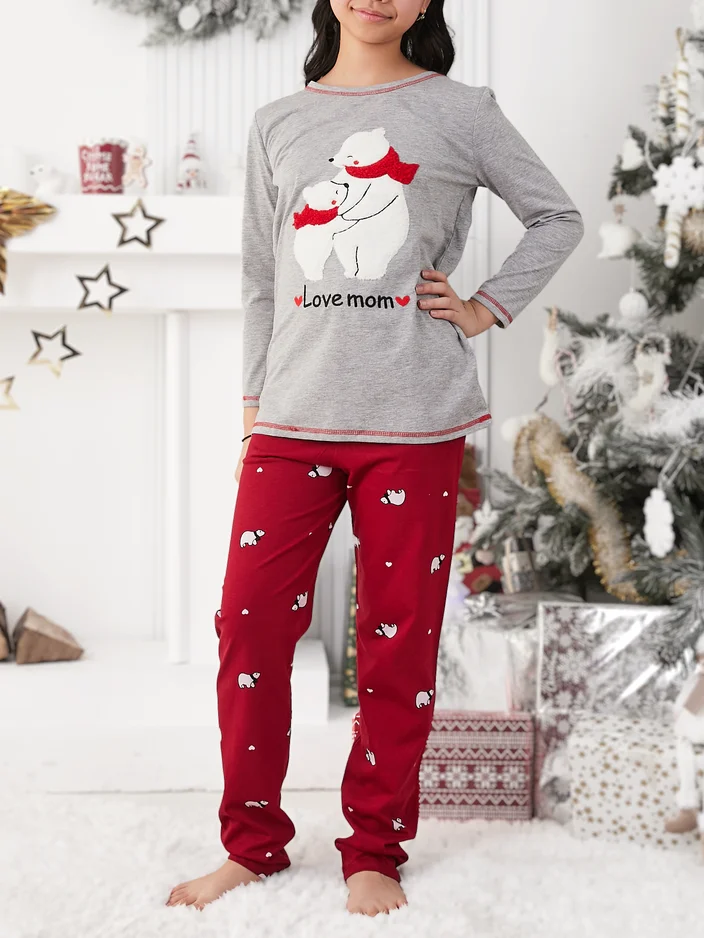 Royalfashion Коледни памучни детски пижами с полярни мечки